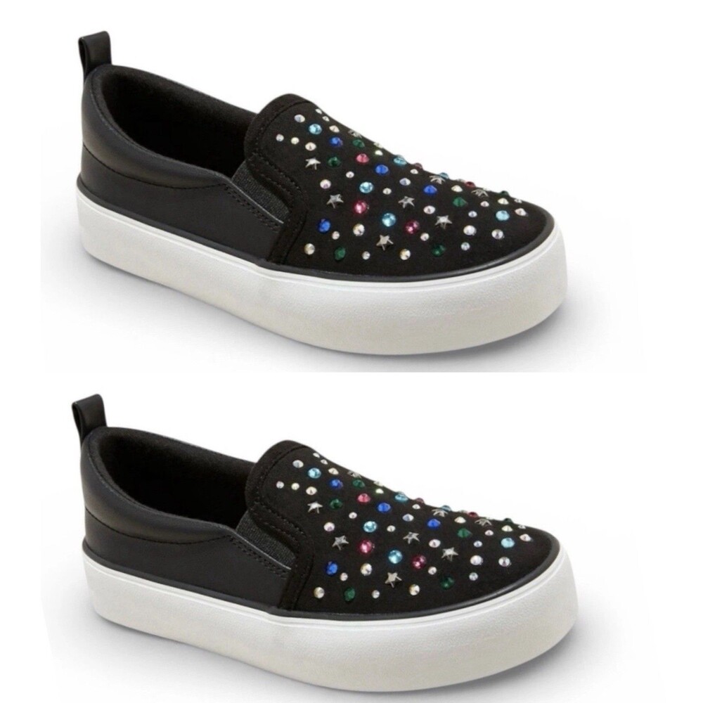 2 Pairs Art Class Hanna Kids Slip-On Sneakers Black Rhinestone Size 3 NEW